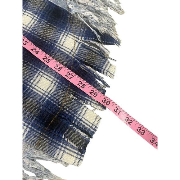 Vici Collection Dance & Marvel Blue Plaid Frayed Denim Jacket Shacket Large - Picture 7 of 9
